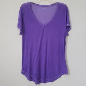 Y2K MUDD Tee Shirt Womens XL Sheer Burnout Purple V Neck Cap Sleeve Top